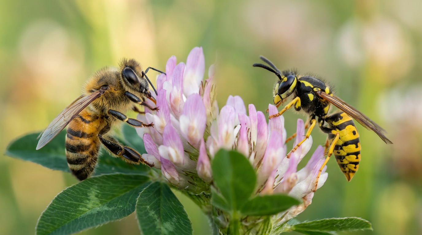Woman looking at a bee on a flower, highlighting bee face recognition.