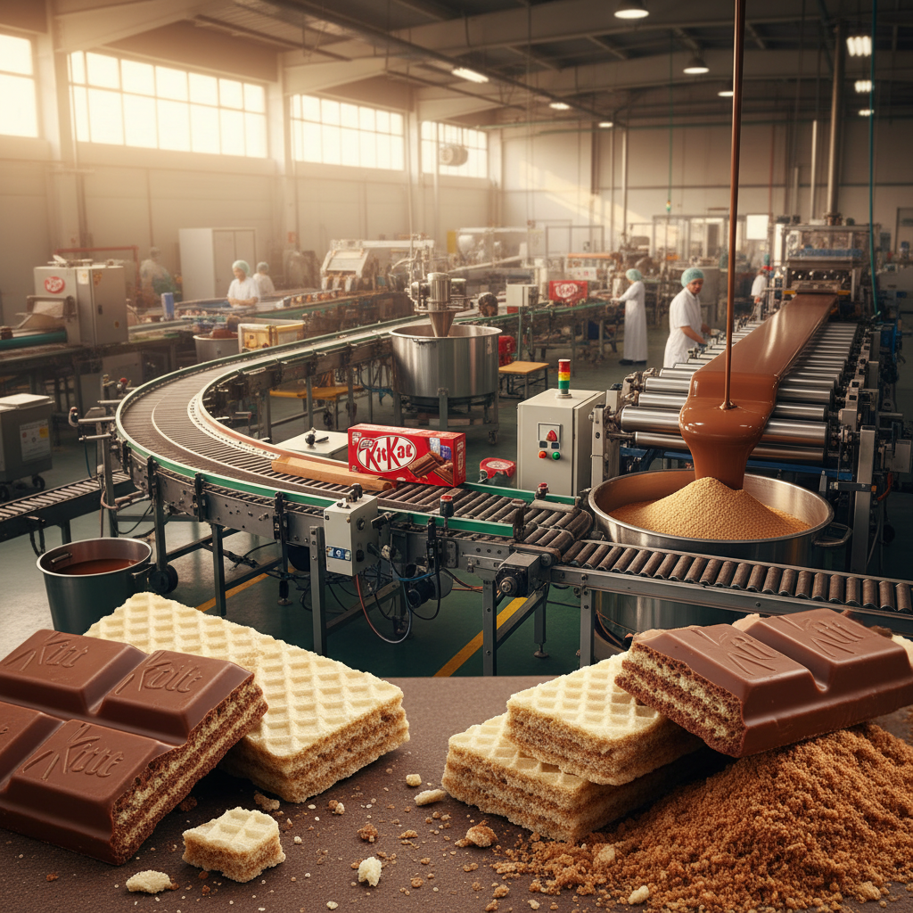 Crunchy Kit Kat bar with creamy filling, offering quick enjoyment.