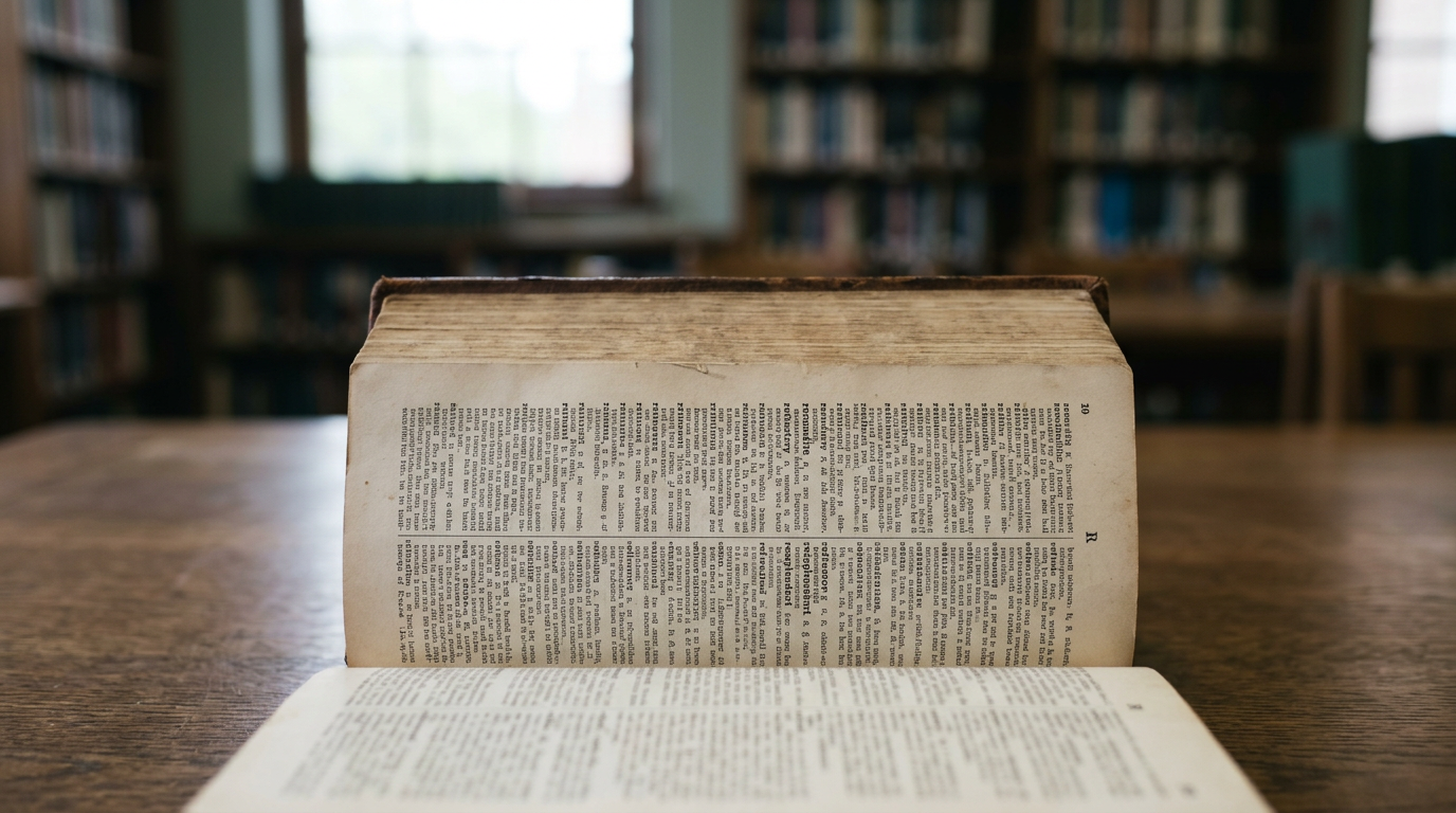 Man using ornate quill pen to write in old book, surrounded by rare words.