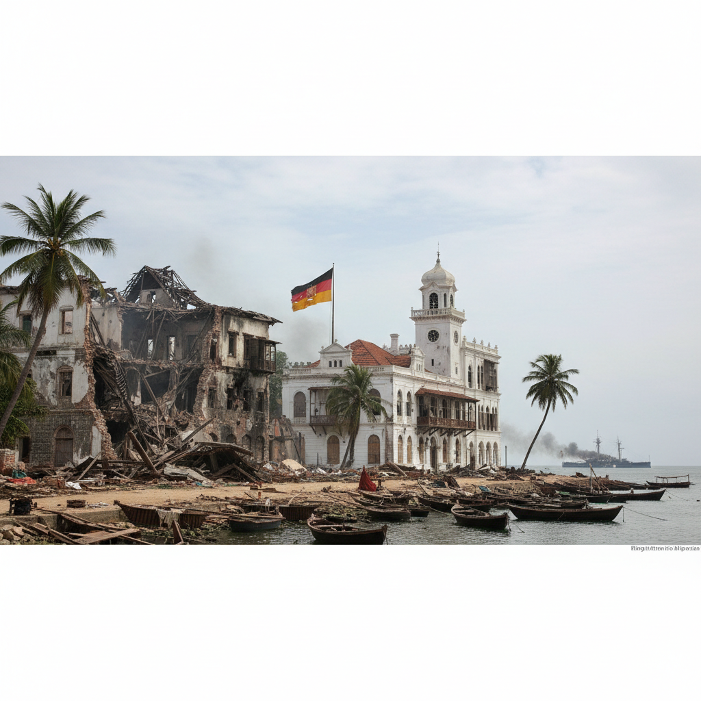 Sultan of Zanzibar's palace in ruins after the 38-minute Anglo-Zanzibar War.