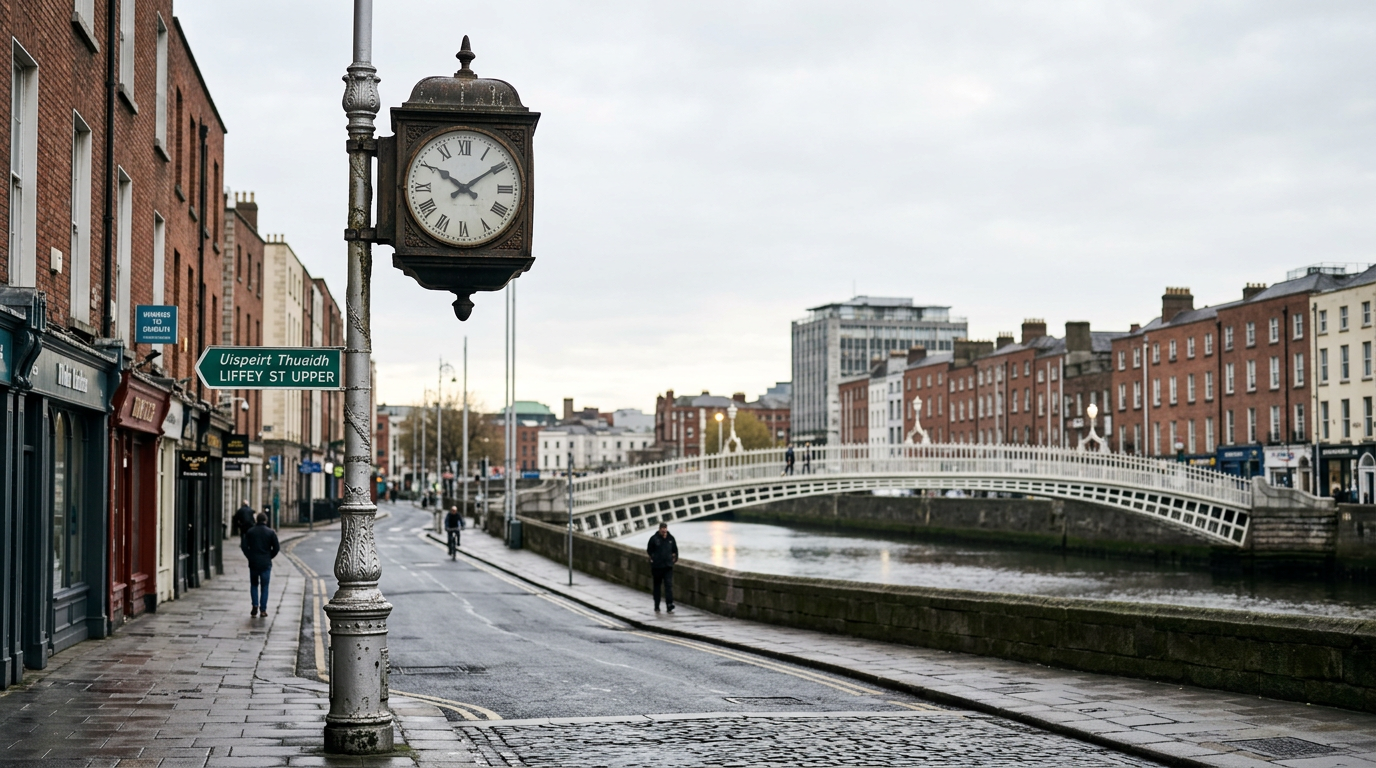 Dublin's distinct time zone, a historical temporal difference from London.