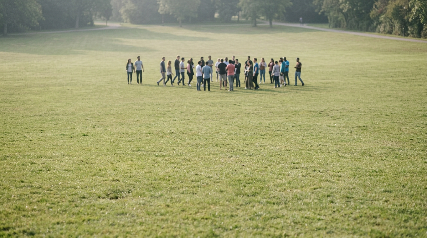 Group of 23 people influencing one person's decision, illustrating intuition manipulation.