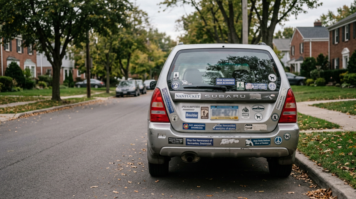 Cars with bumper stickers and decals linked to aggressive driving