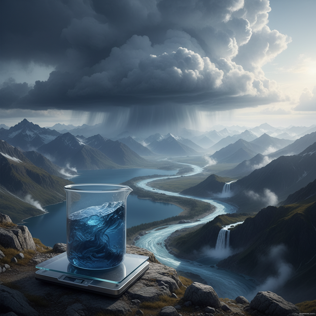 Water cycle diagram showing evaporation, condensation, and precipitation.