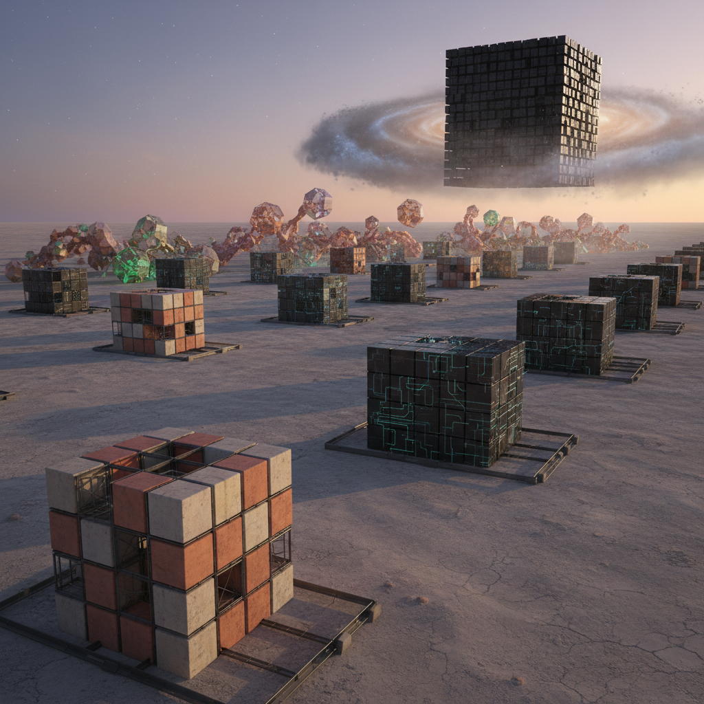 Cube evolving through geometric stages.