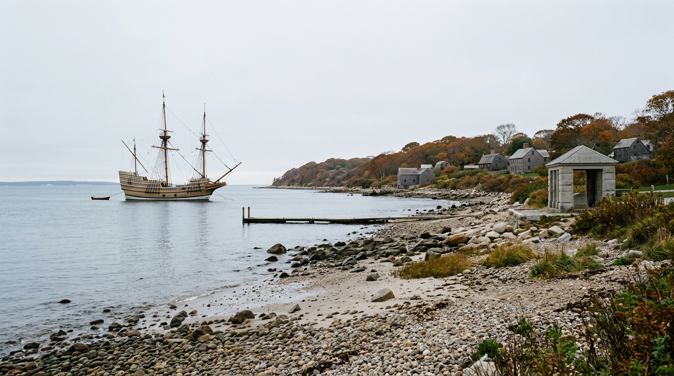Mayflower ship arriving in Massachusetts in 1620, ancestral lineage for 30 million Americans.