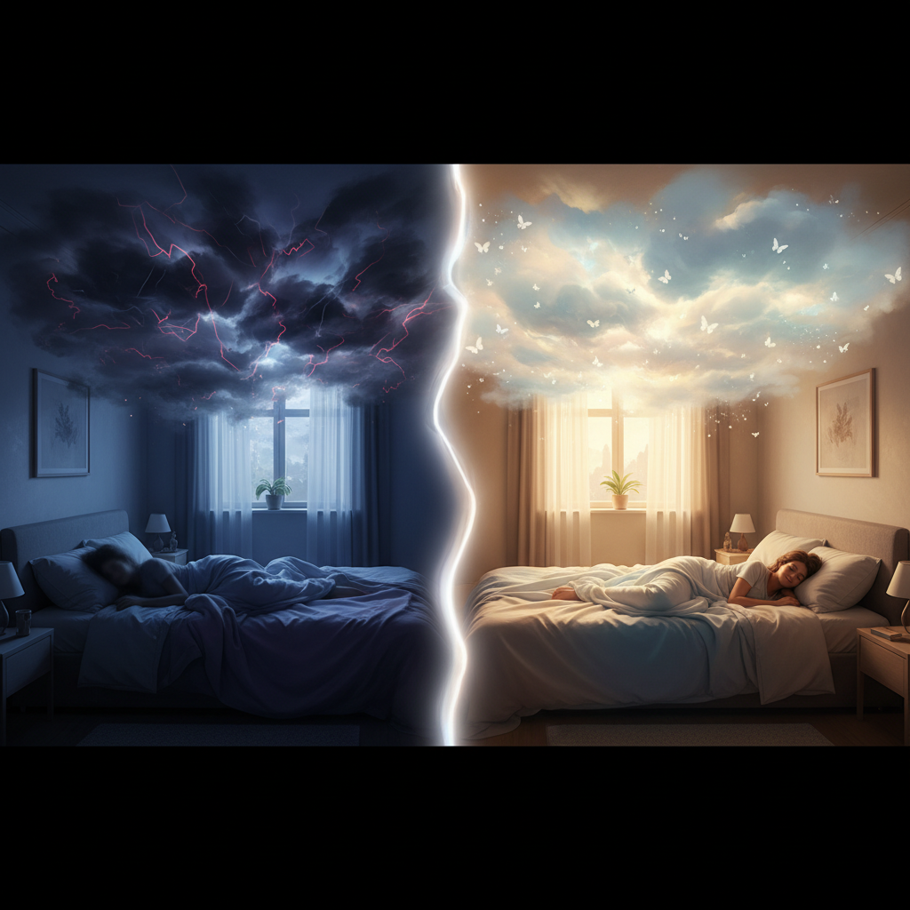 Person sleeping on their left side, likely experiencing a nightmare