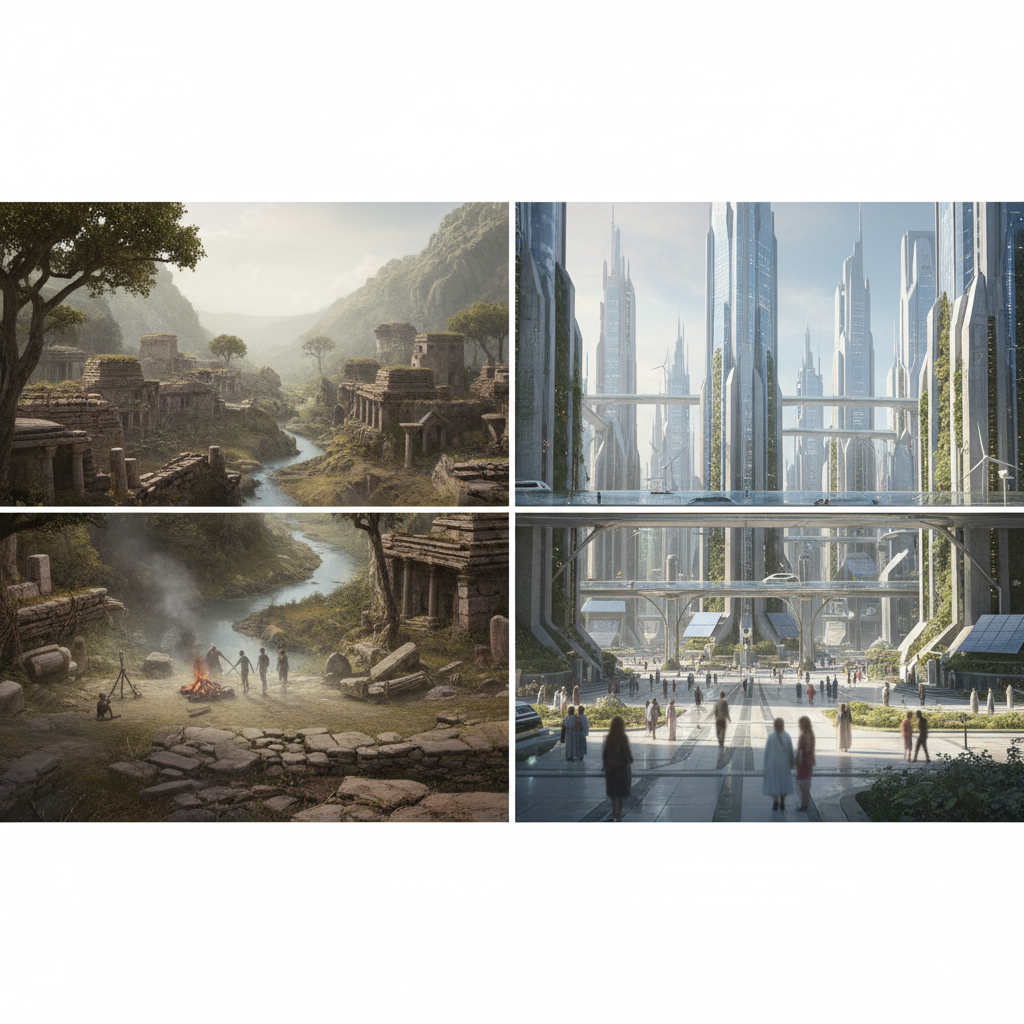 Man looking back, woman looking forward.