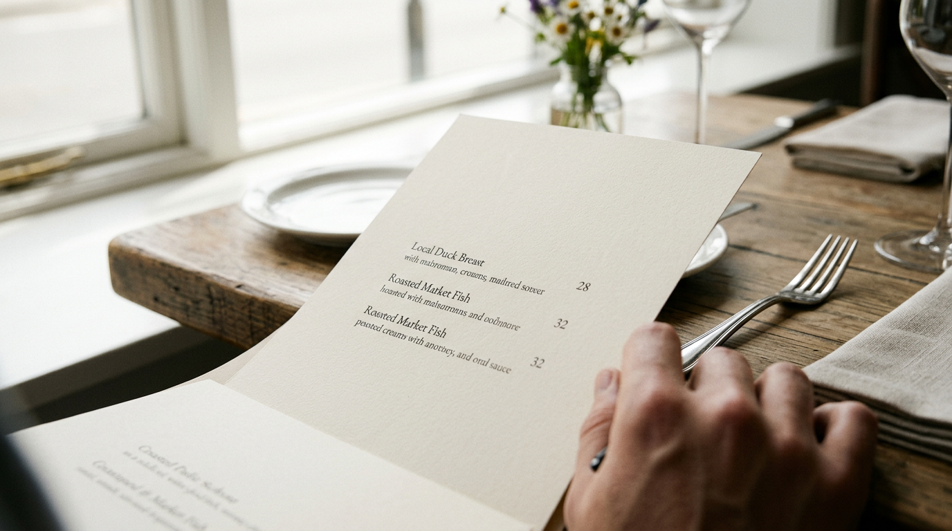 Menu with prices shown without currency symbols, encouraging increased spending.