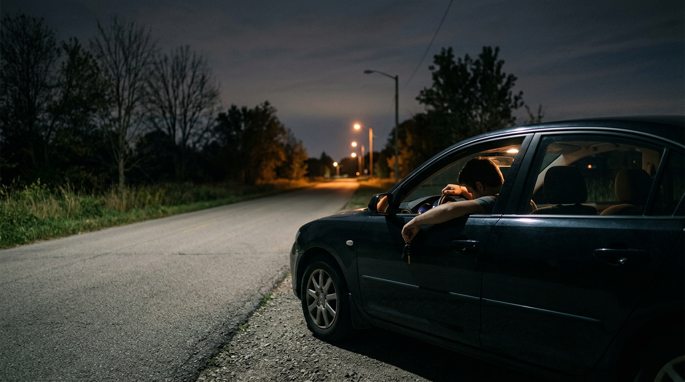 Person looking tired, comparing effect of no sleep to being drunk driving.