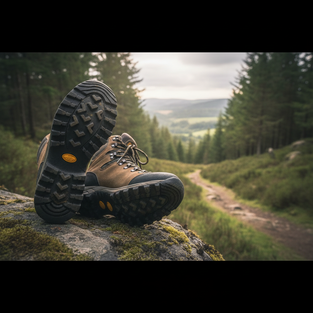 Running shoe sole with leaf imprint.