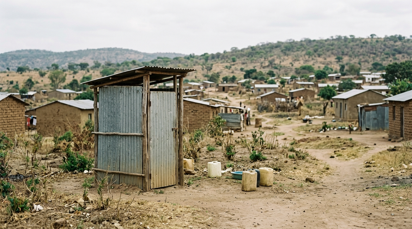 Person using a private toilet connected to safe sanitation systems.