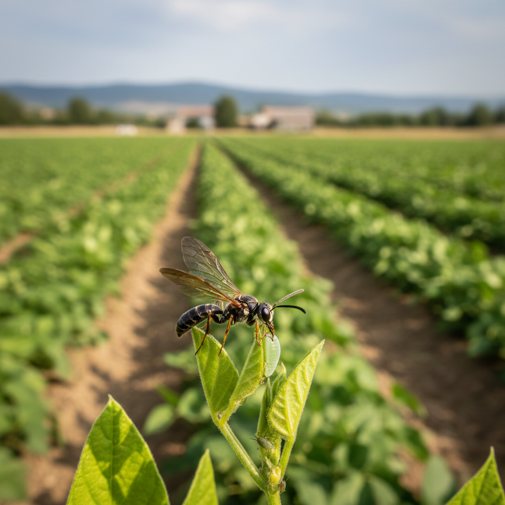 Wasp controlling pest on a plant.