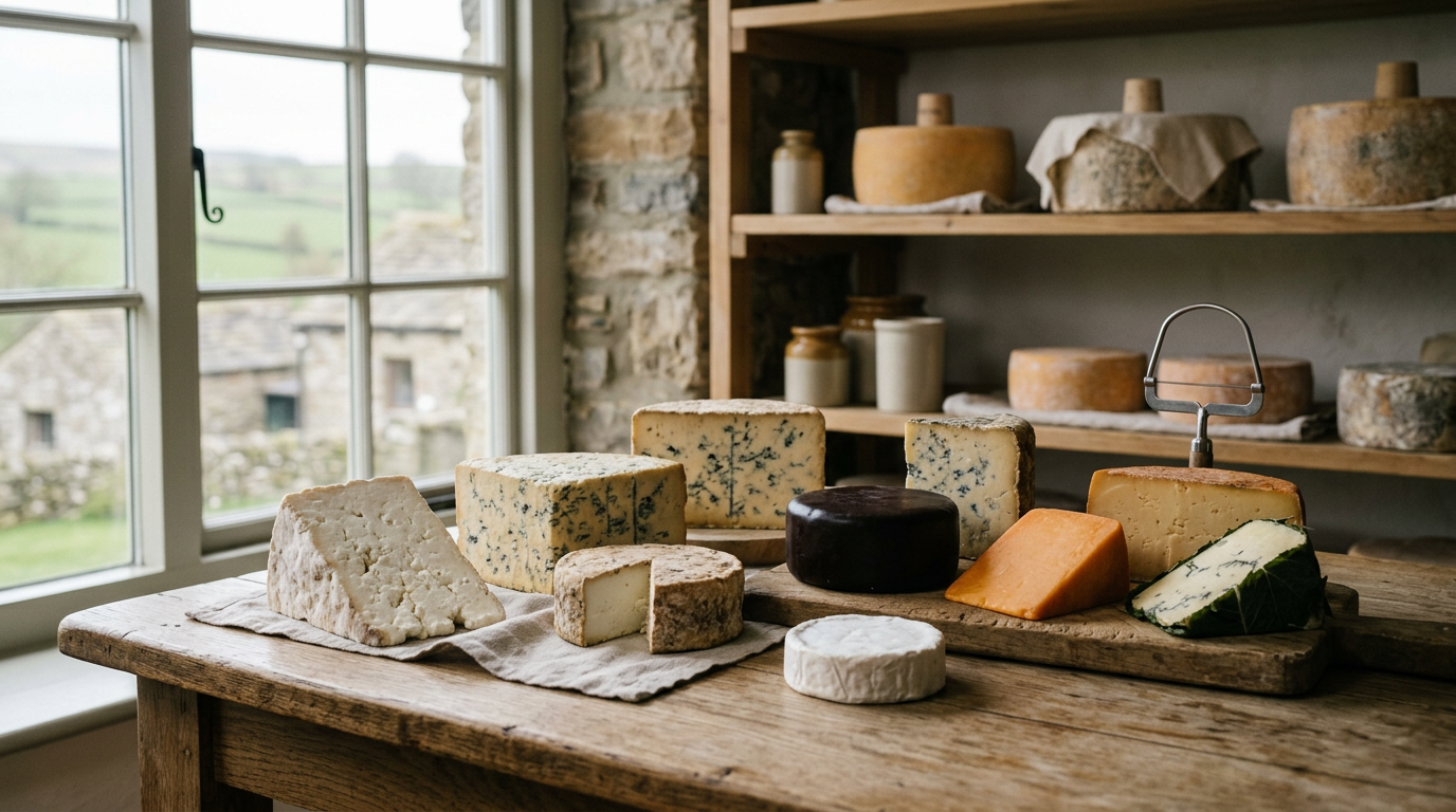 Britain's diverse regional cheeses, countless varieties produced nationwide.