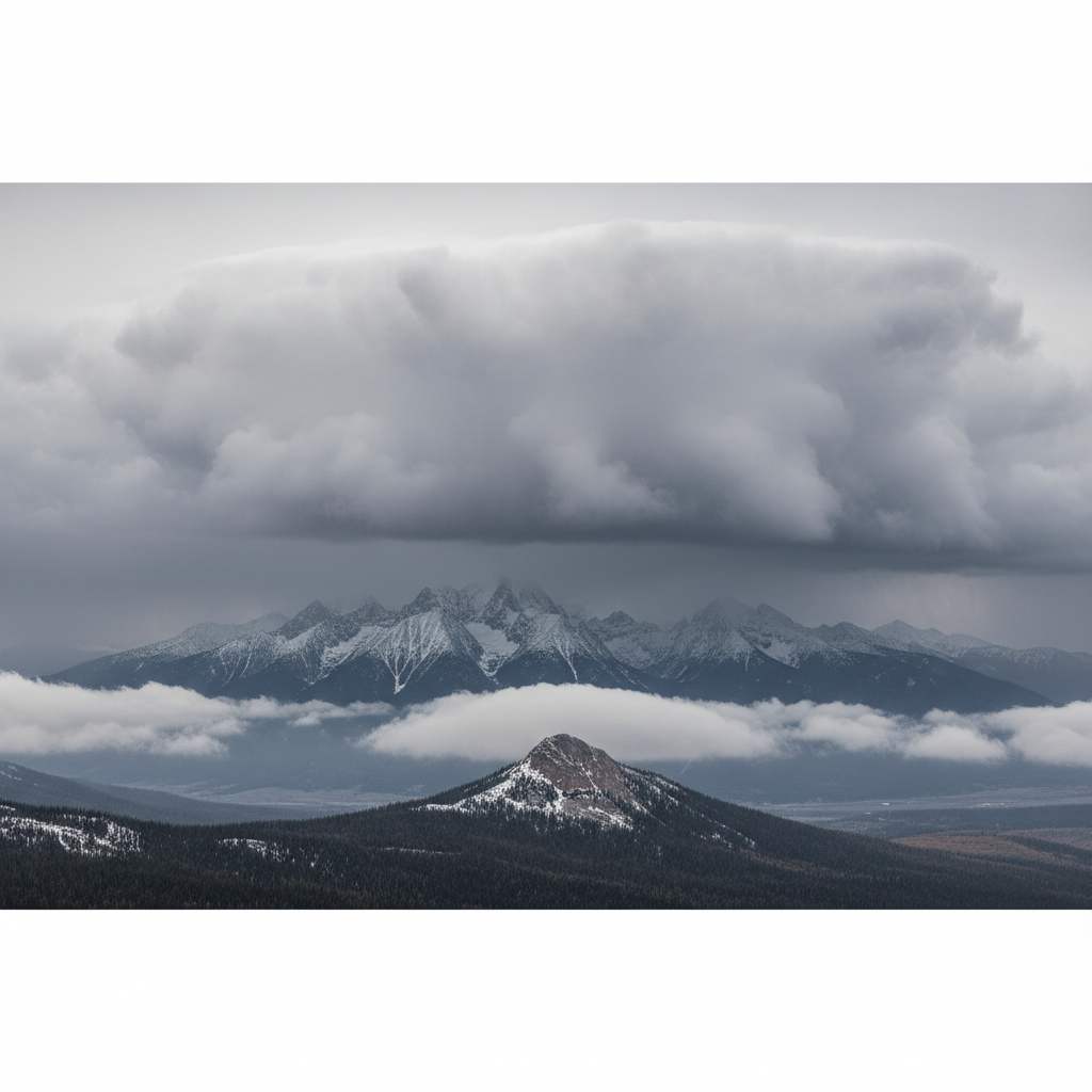 Alt text: Cumulus cloud floating over a green landscape