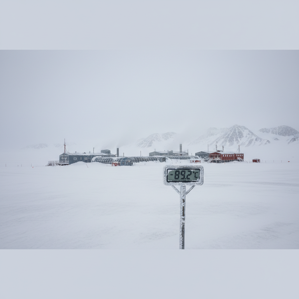 Minus 89.2C coldest temperature ever recorded.