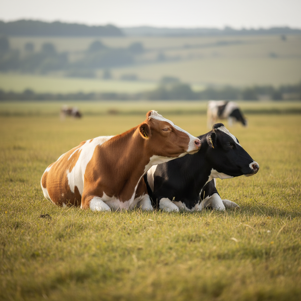 Cows cuddling affectionately