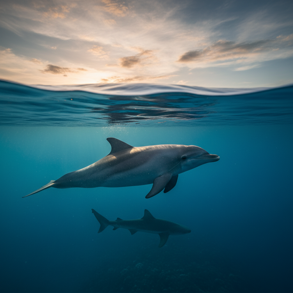 Dolphin sleeping with one eye open.