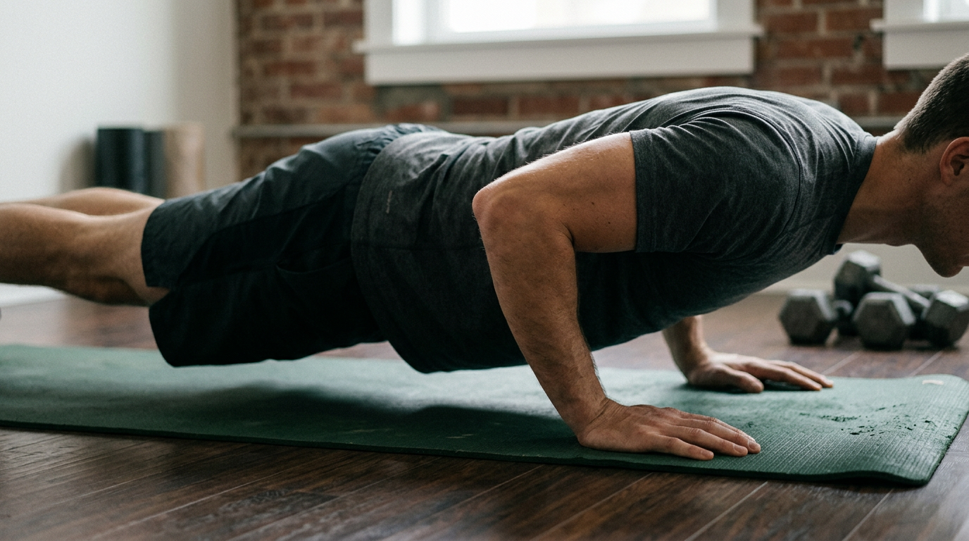 Push-up form: body mass supported at 69% up, 75% down.