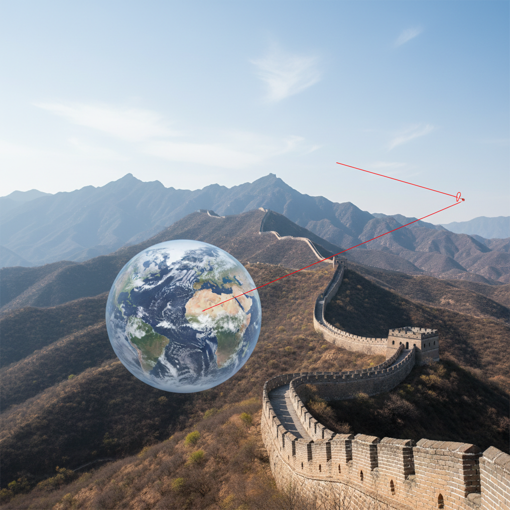 Great Wall of China section with guard tower.