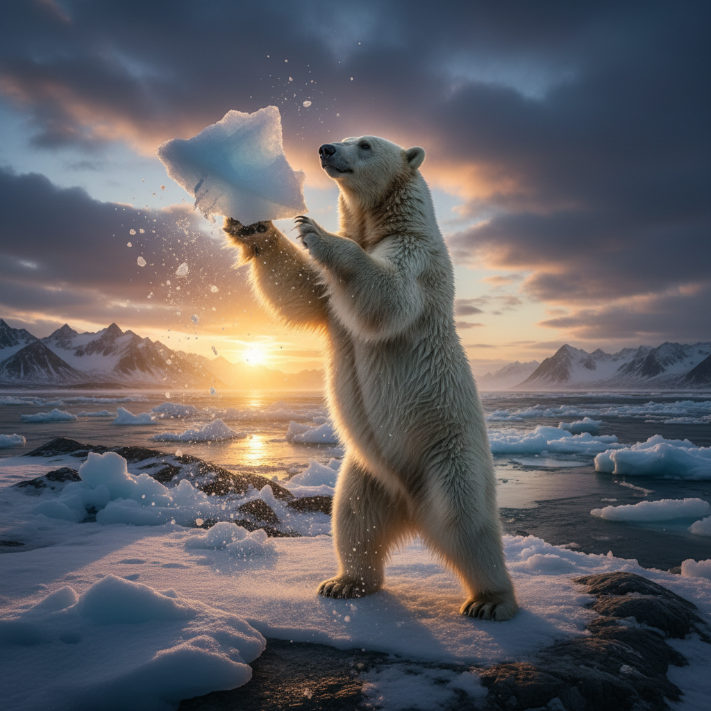 A grolar bear, a hybrid of grizzly and polar bears, stands in a natural landscape.