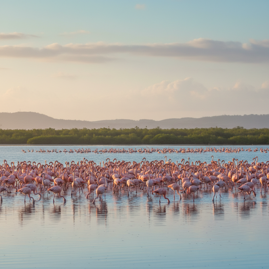 Flamboyance of flamingos standing together