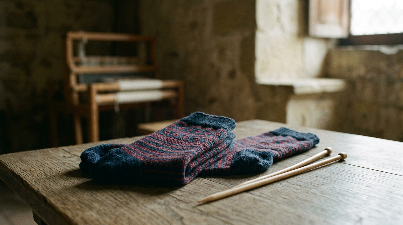 Roman and medieval socks and hosiery showing status due to cost and labor.