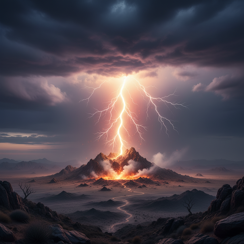 Bolt of lightning glowing bright white, five times hotter than the sun.