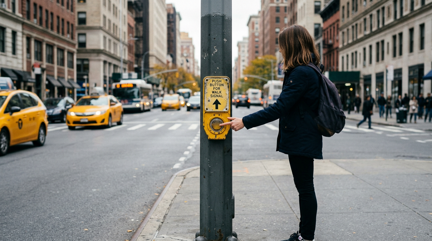 NYC crosswalk buttons: many are non-functional placebos.