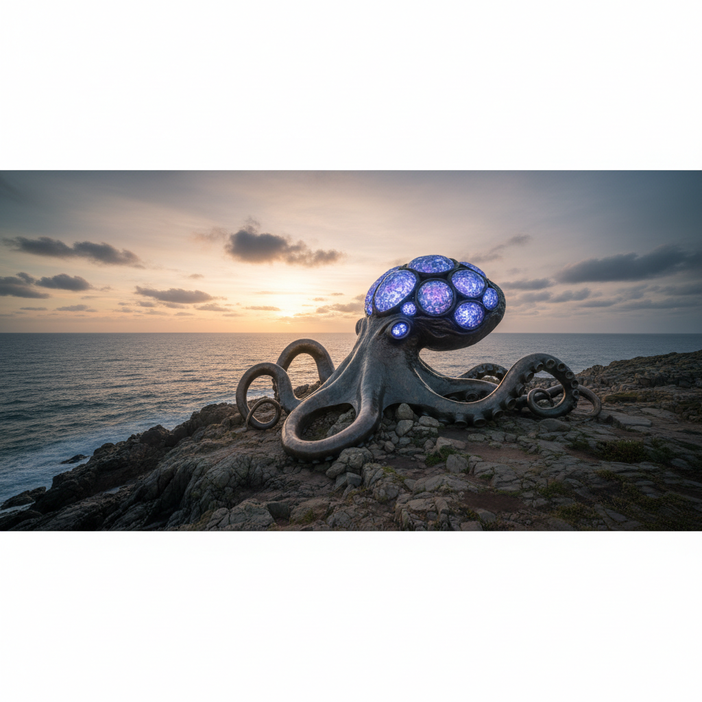 Octopus with nine brains, central brain and eight arm brains.