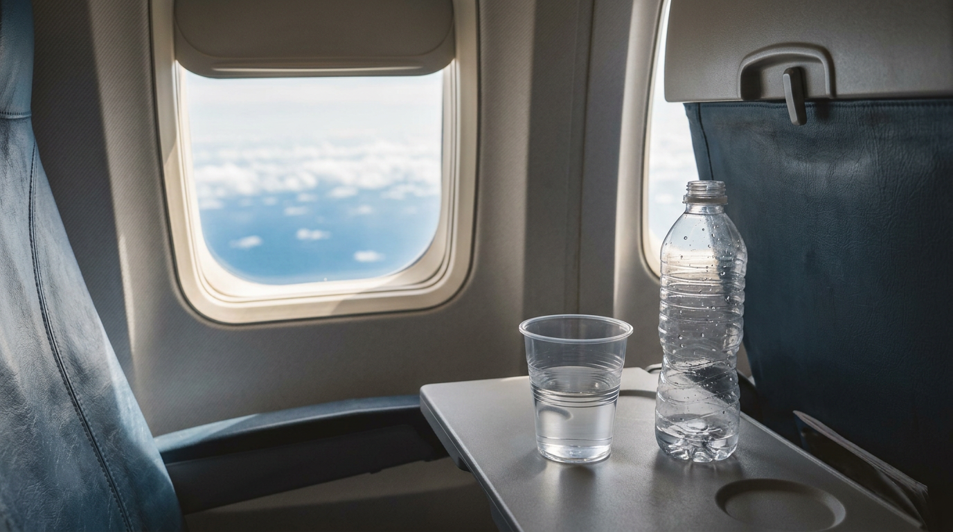 On a 10-hour flight, passengers can lose around 2 litres (0.5 gallons) of fluid, thanks largely to dry cabin air.