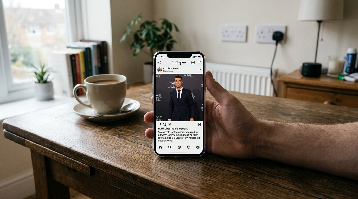 Cristiano Ronaldo fans' Instagram photo energy use vs. UK household