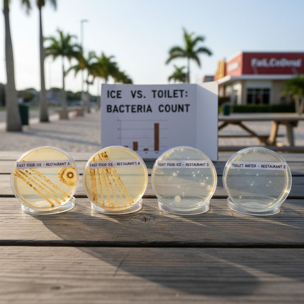 A school science project found fast food ice had more bacteria than toilet water 70% of the time, based on five restaurants in South Florida.