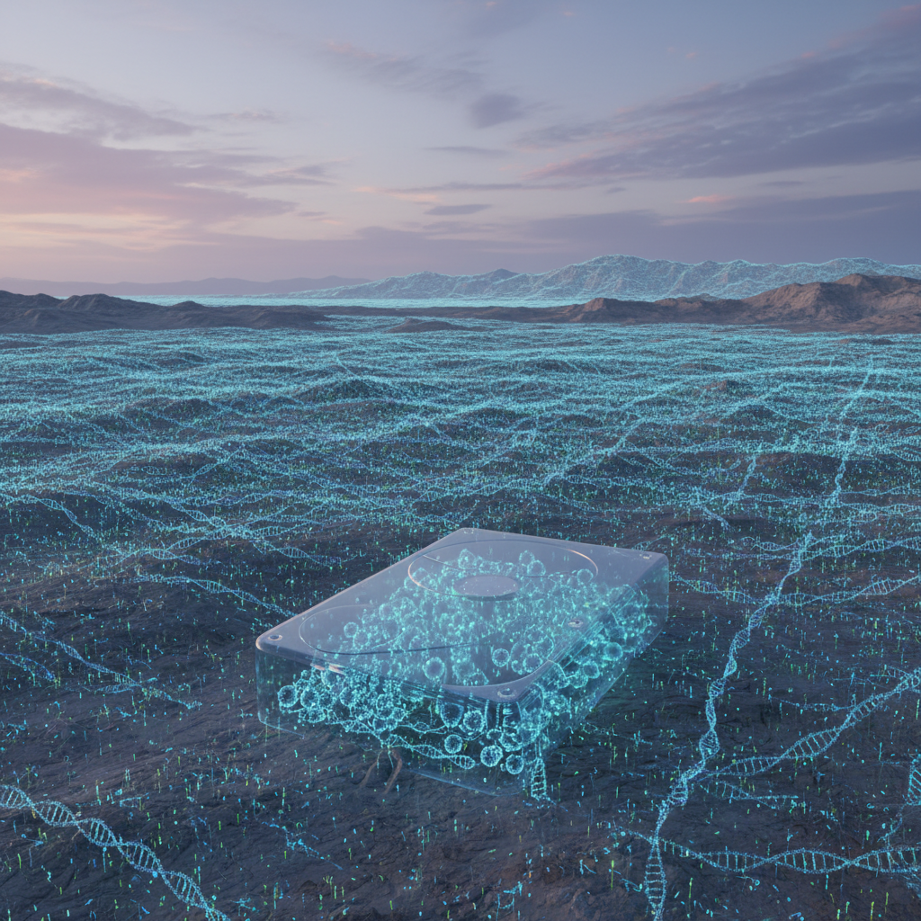 Digital data stored in DNA strands.