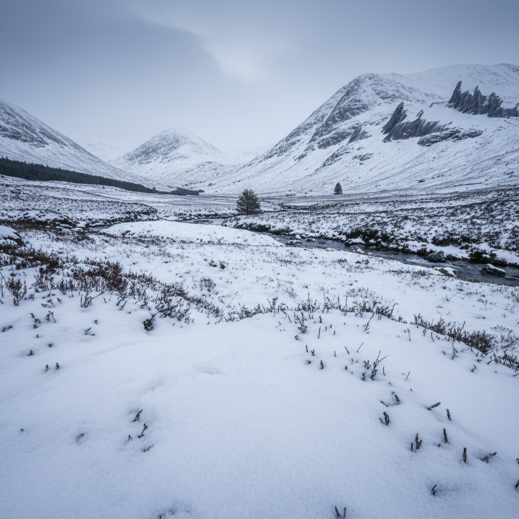 Snowy Scottish Highlands landscape