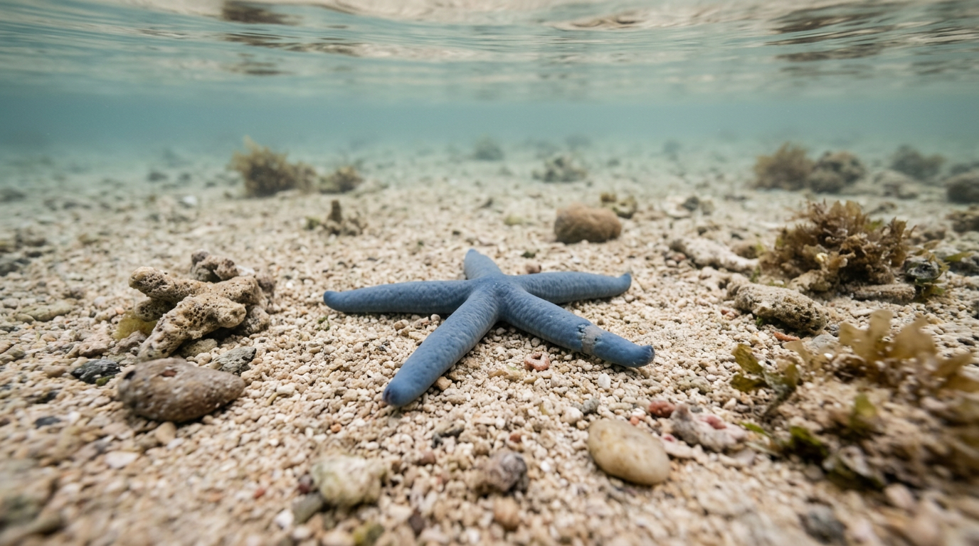 Starfish regenerating a lost arm, whole starfish from a fragment.