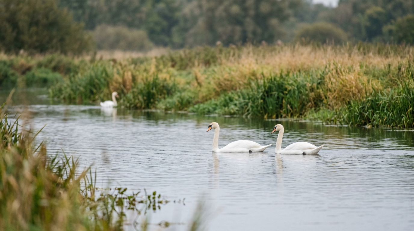 Adult swans displaying pair bond behavior, some monogamous, others potentially changing partners.
