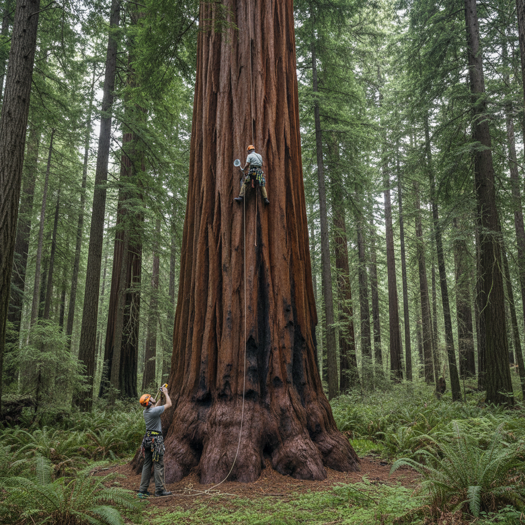 Measuring tree height and girth for scientific study.
