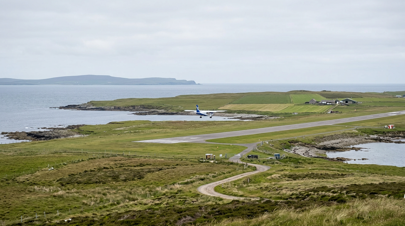 There is a regularly scheduled commercial flight in Scotland, between Westray...