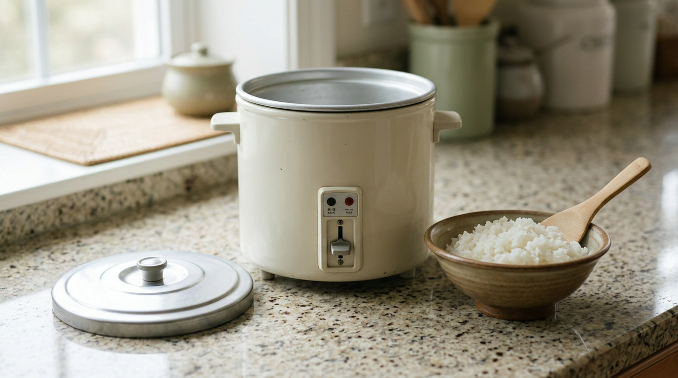 Toshiba's 1955 electric rice cooker with a double-pot system.