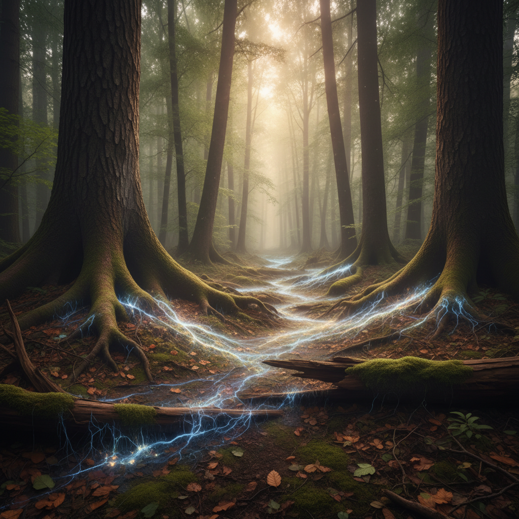 Trees communicating via underground fungal network