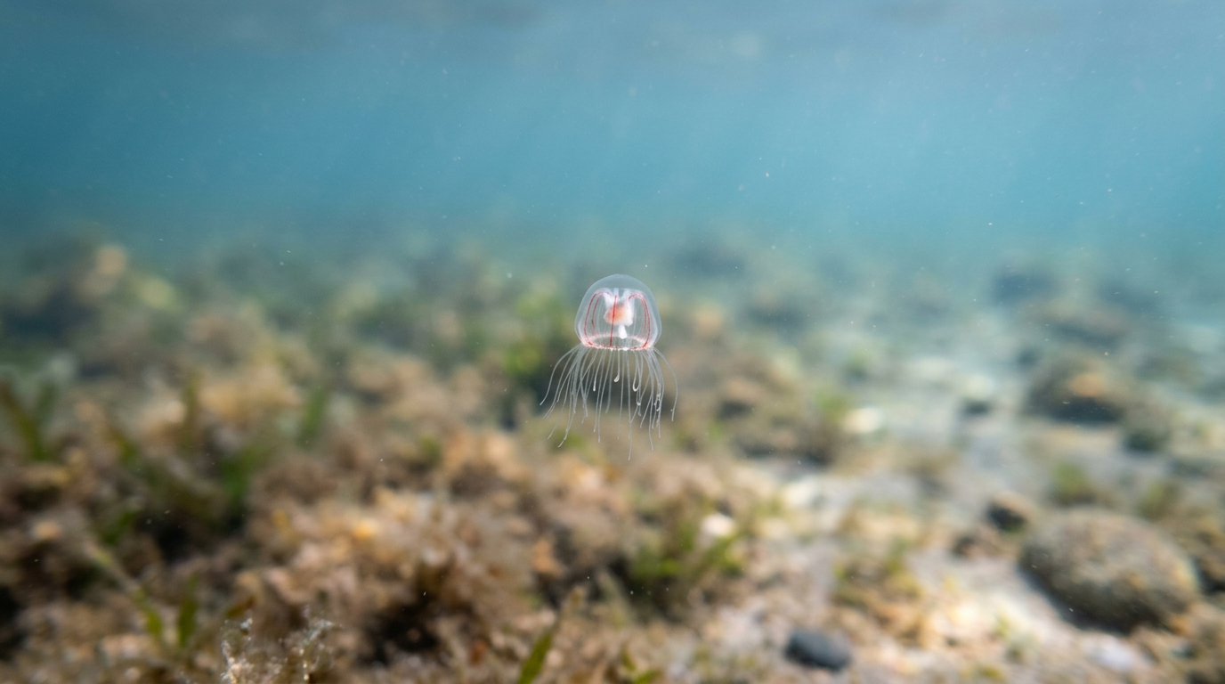 Immortal jellyfish (Turritopsis dohrnii) reverting to polyp stage.