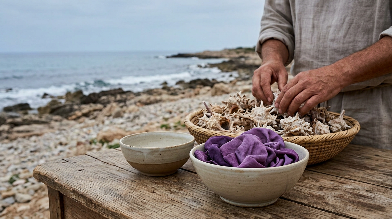 Tyrian purple dye from sea snails, a symbol of ancient power and expense.