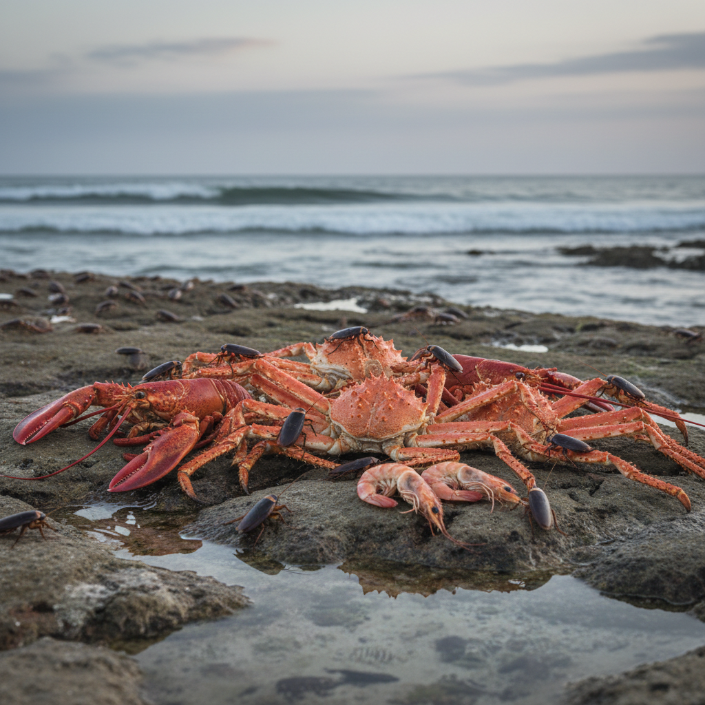 Crab, lobster, and prawns are related to cockroaches.