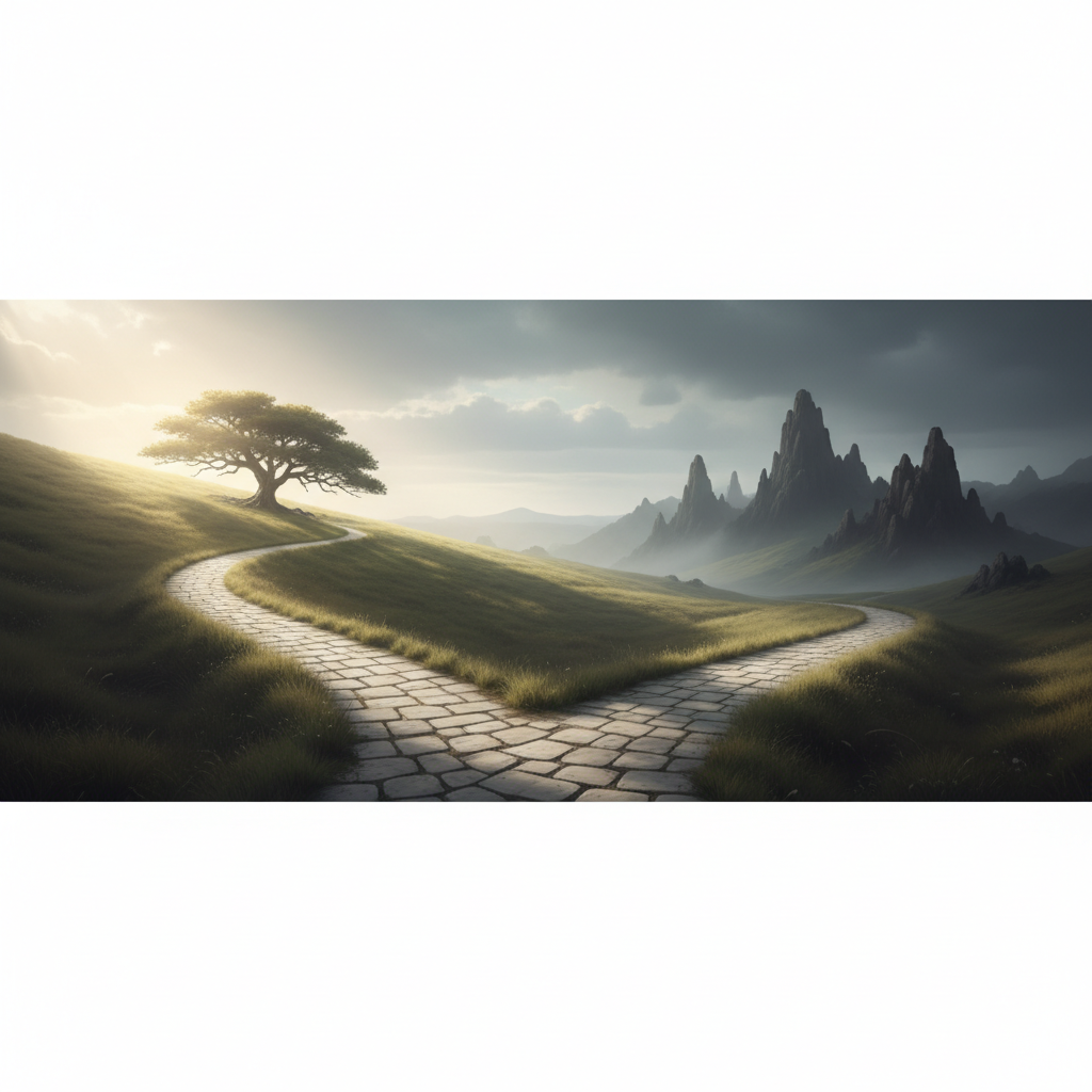 Man making a difficult decision at a crossroads.