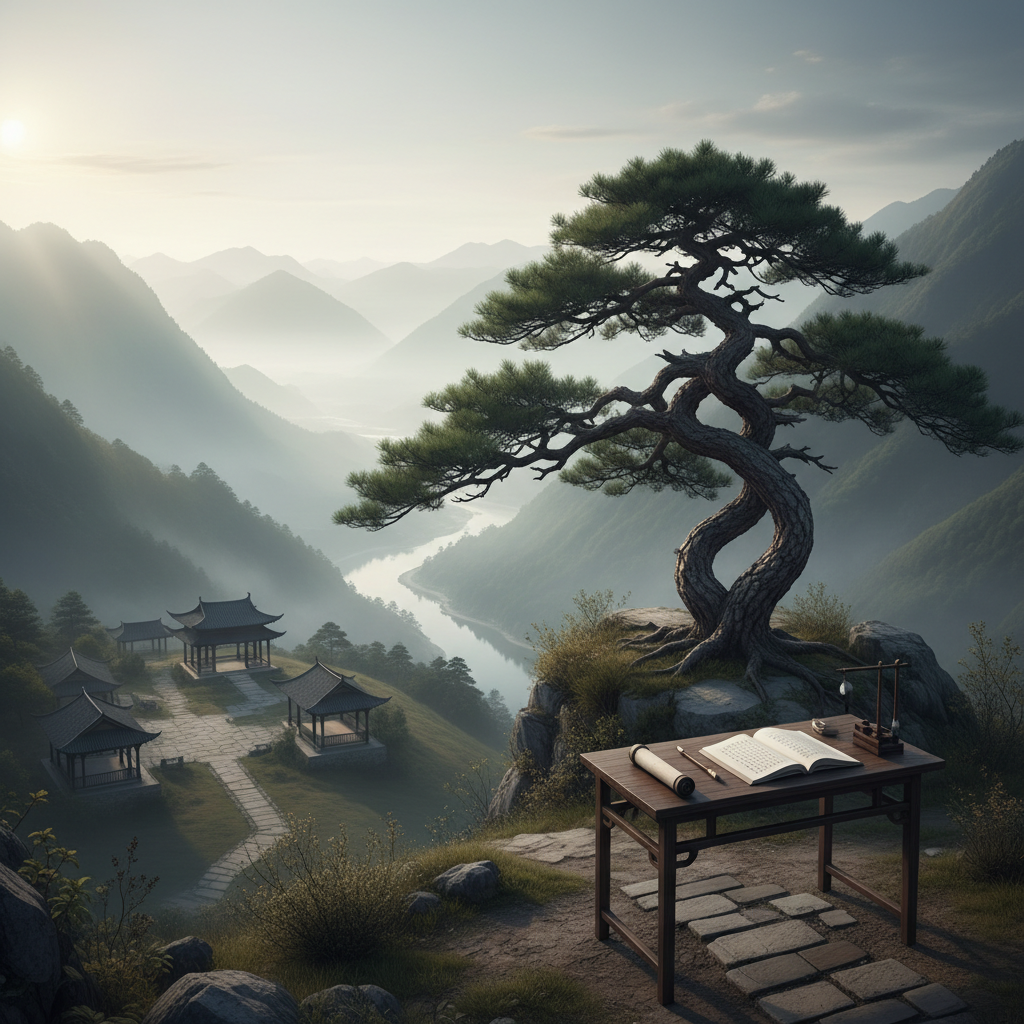 Confucius meditating, representing wisdom and philosophy.