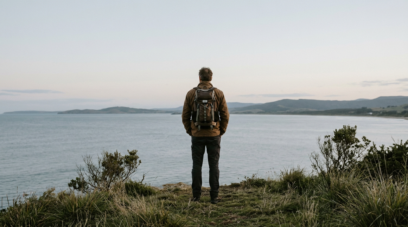 Man meditating on a mountain peak, symbolizing inner peace and self-mastery.