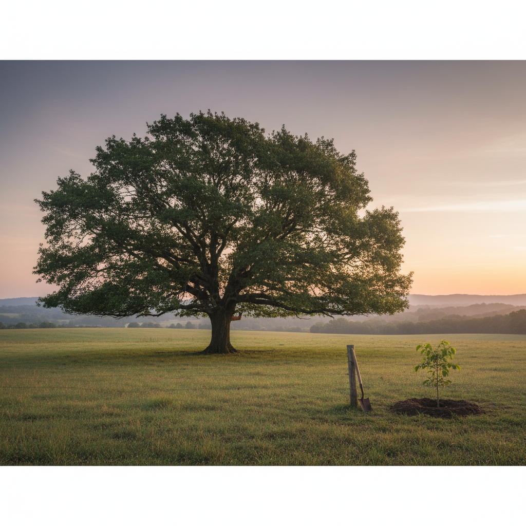 Tree sapling being planted in rich soil.