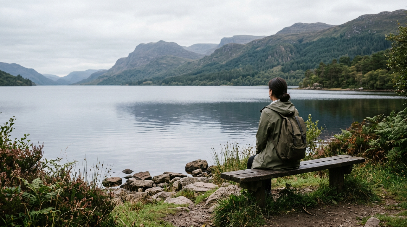 Woman meditating in a serene, sunlit natural setting.