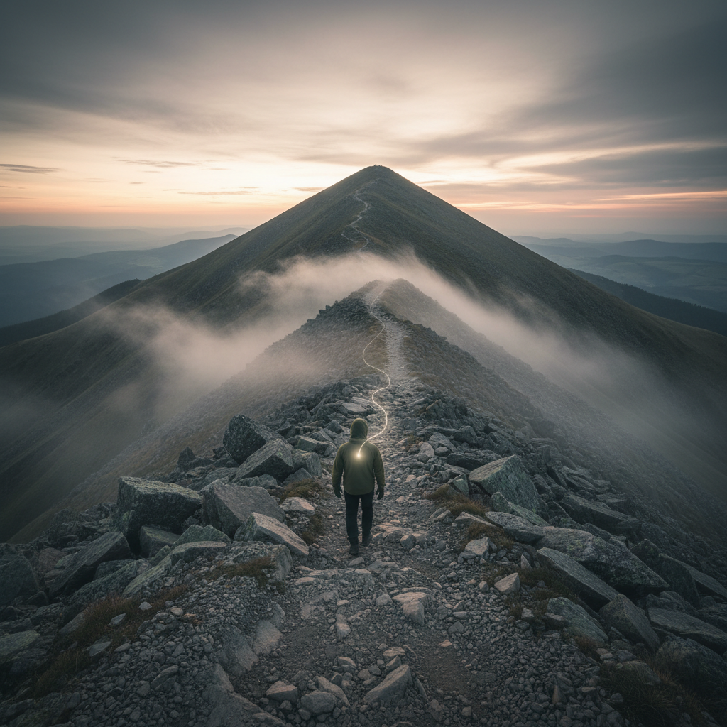 Man pushing a heavy boulder uphill.